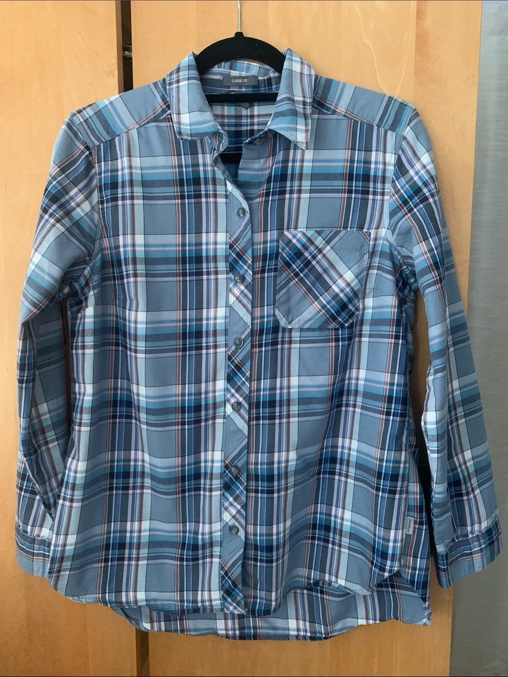 Eddie Bauer Women’s Lightweight Cotton Blend Blue & White Plaid Shirt